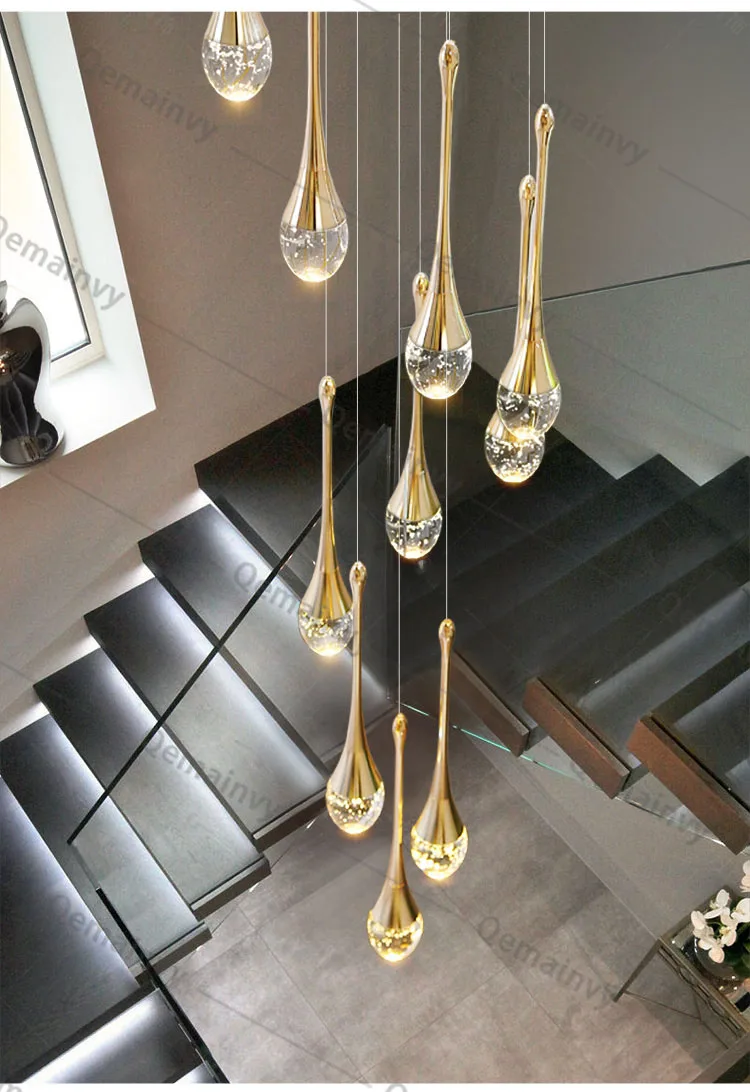 

Хрустальные подвесные люстры для лестницы, стеклянные современные светильники для потолка, комнатная лампа для виллы, гостиной, ресторана, лампа для выставочного зала