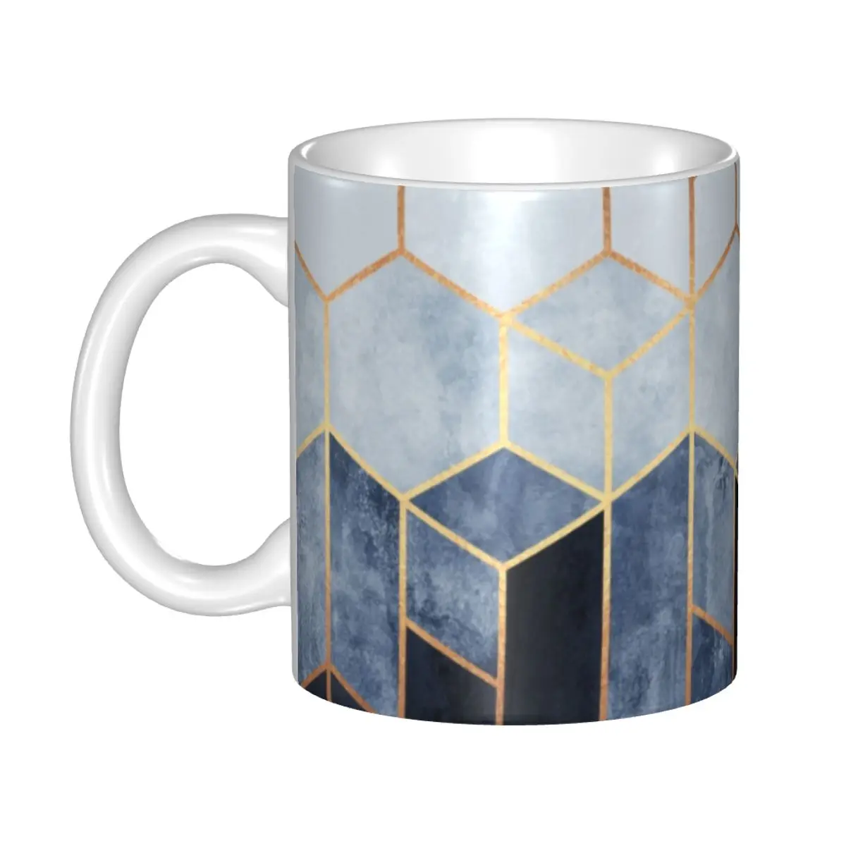 Soft Blue Hexagons Coffee Mugs DIY Customized Abstract Geometric Pattern Ceramic Mug Cup Creative Present
