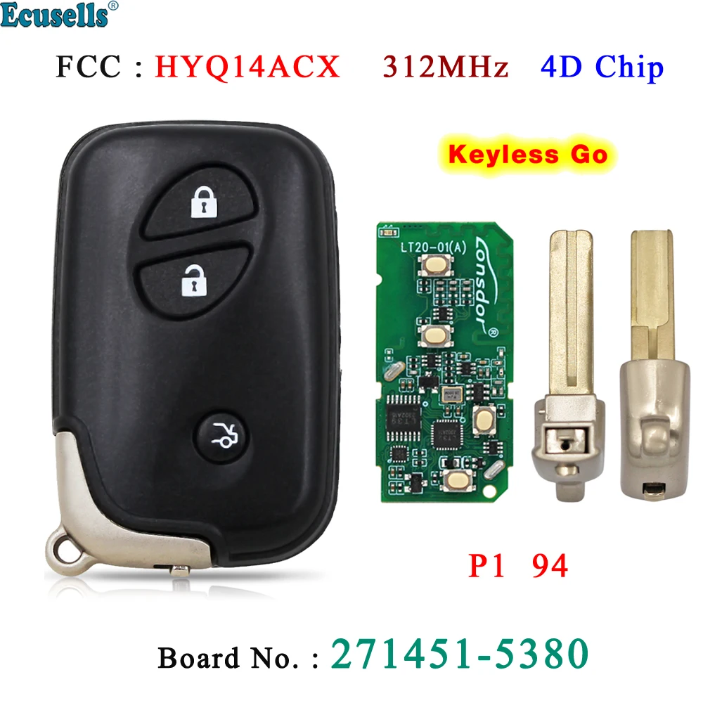 Дистанционный смарт-ключ Ecusells с тремя кнопками FSK 312 МГц 4D чип для Lexus 271451-5380 FCC ID