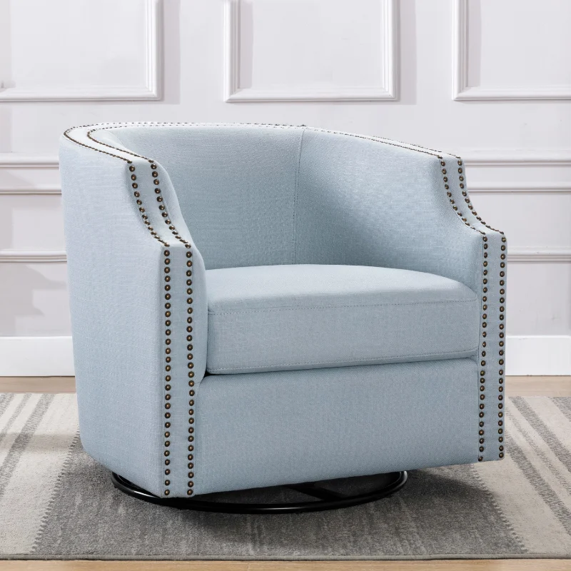 

Ayden Sky Blue Swivel Barrel Chair Blue Polyester [US Stock]