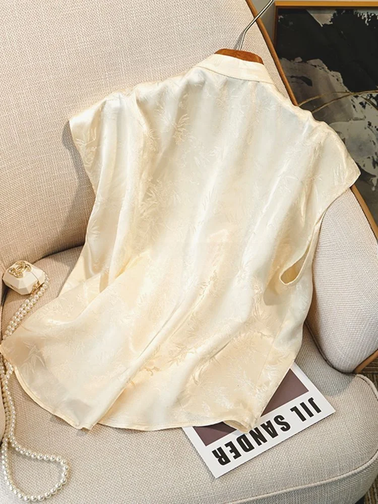 Китайские атласные шифоновые рубашки для женщин осень 2024 новый шикарный жилет из