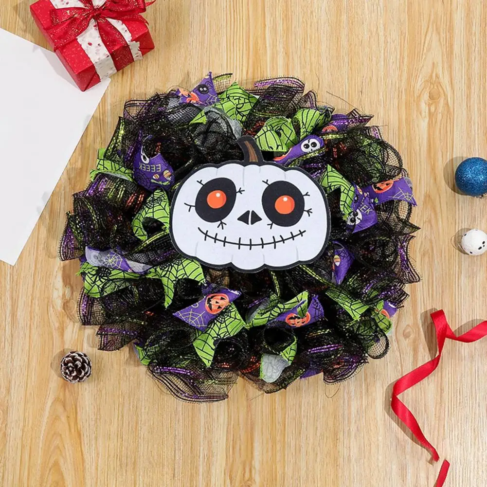 

Festive Decorations Spooky Ghost Pumpkin Face Halloween Wreath Haunted House Decor for Door Window for Halloween Party Fabric