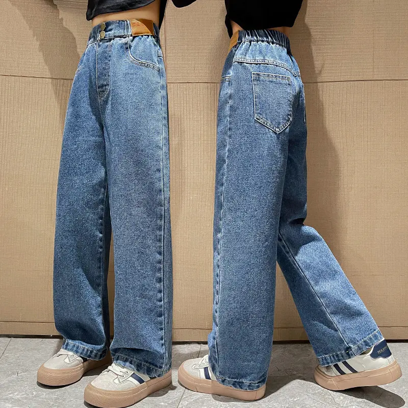 

Teenage Girls Jeans with Fleece Autumn Winter Casual Fashion Kids Wide Leg Insulated Jeans Pants School Children Denim Trousers