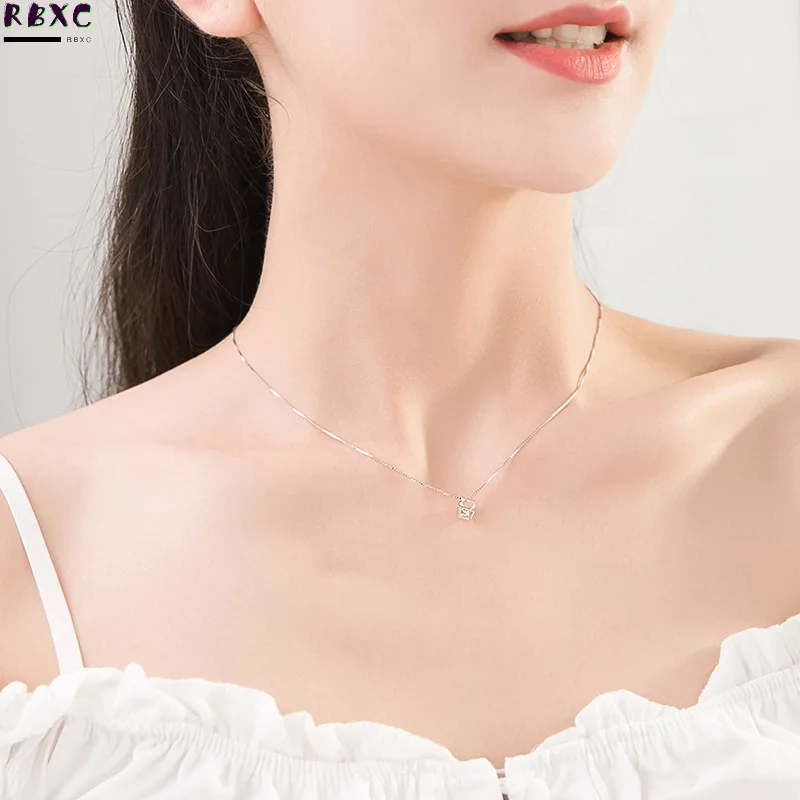 

RXBC 925 Sterling Silver Necklace women's out cubic flash diamond Japanese and Korean simple fresh pendant collarbone Chain Gift