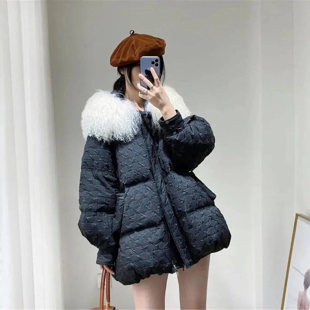 2023 Winter New Big Fur Collar Down Cotton Jacket Casual Parka Overcoat Women's Korean Loose Thick Cold-proof Cotton Outerwear