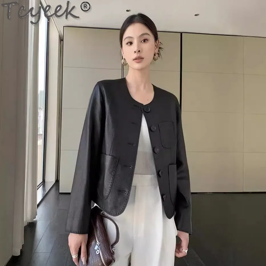 Tcyeek Куртка из натуральной кожи Женская осенняя одежда Натуральная дубленка