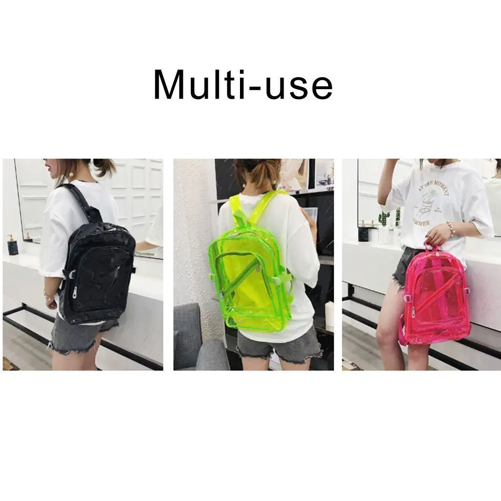 PVC Clear Backpack Waterproof Backpack Transparent Clear Plastic for Teenage Girls PVC School Bags Shoulders Bag Candy Color Zip