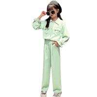 new spring autumn teenager girls cargo suit korean children blousepants casual formal occasion two piece clothing set 5 14years