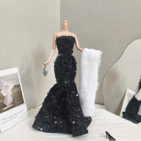 Аксессуары для кукол 30 см, платье "рыбий хвост", шаль, вечернее платье с блестками для кукол 1/6