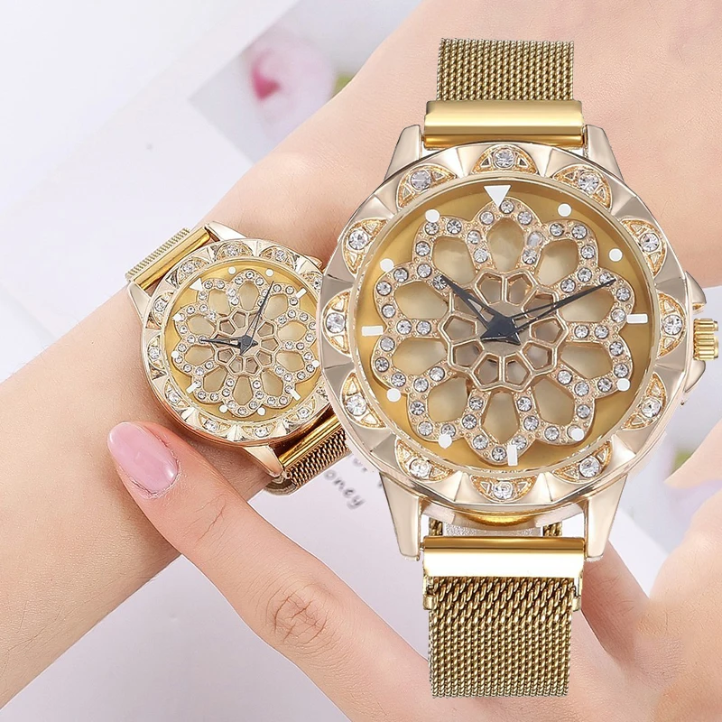 

Brand Luxury 360 Degree Rotation Watch For Women Watches Starry Sky Fashion Casual Quartz Female Wristwatch Relogio Feminino