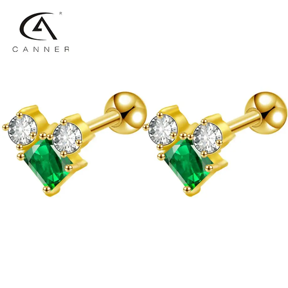 

CANNER Emerald Diamond Zircon Titanium Steel Earrings for Women 2023 Trend Female Ear Bone Piercing Studs Earring Jewelry Gifts