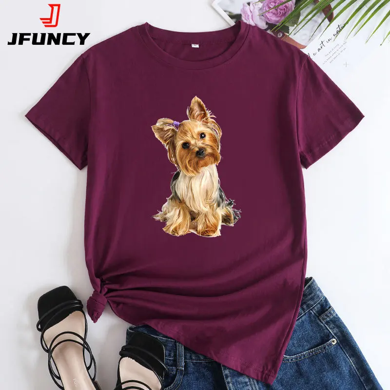 

JFUNCY Women's Cotton T-shirt Oversized Women Tops Cute Dogs Graphic T Shirts Female Summer Short Sleeve Tee 2023 Woman Tshirt