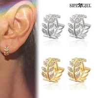 sipengjel fashion cute gold color leaves hoop earrings geometric circle samll ear buckly earrings for women party jewelry gift