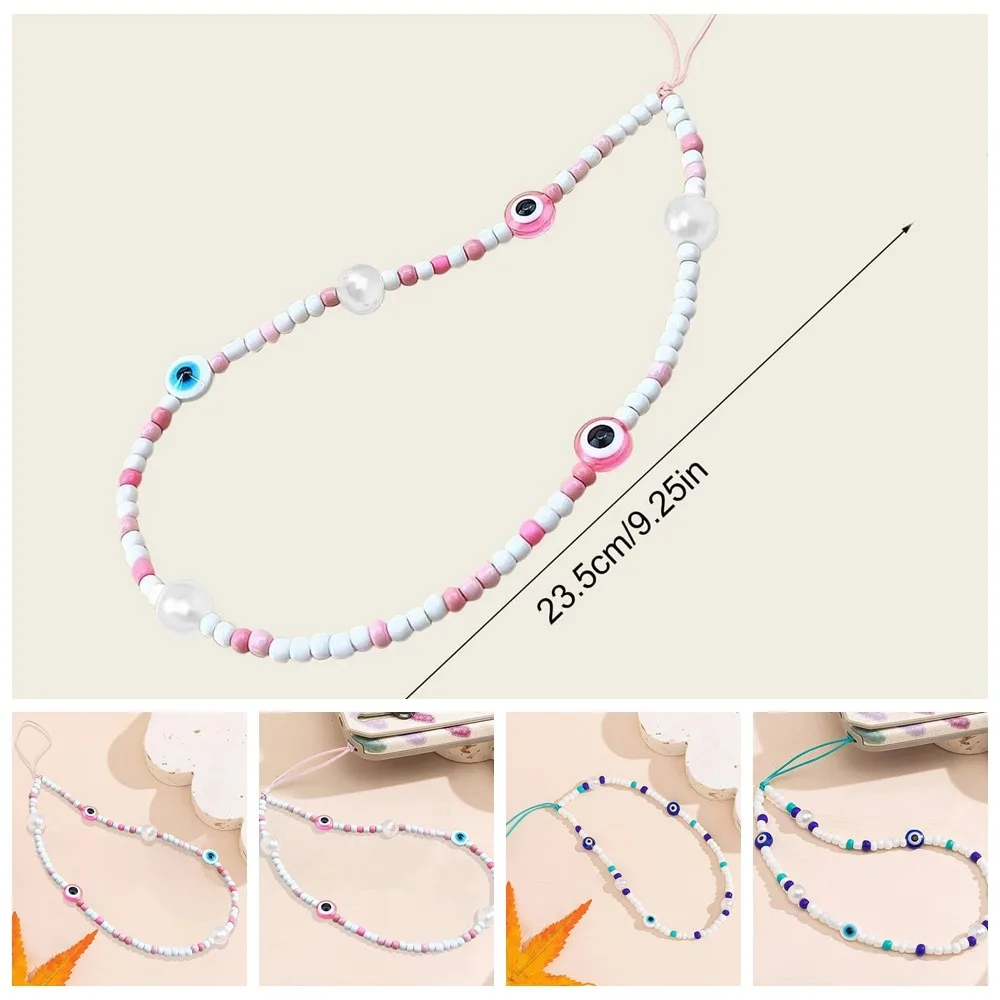 Devil Eye Blue Evil Phone Chain Vintage Glass Rice Beads Telephone Lanyard Pink Charm Fashion Cellphone Strap Keychain
