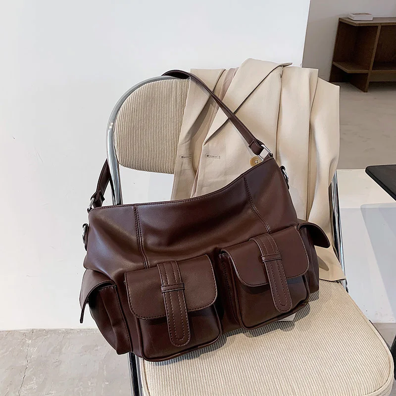 

PU leather women luxury designer handbag 2023 shoulder bag shopping fashion bag Retro large capacity waterproof multiple