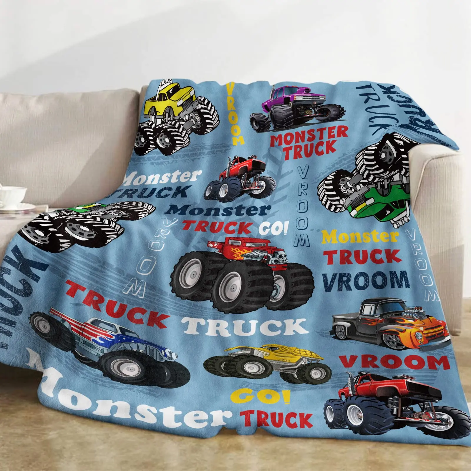 

Синее одеяло в виде монстра-грузовика, фланелевые одеяла с мультяшными машинами для всех сезонов, детское одеяло для мальчиков, для кровати и дивана, Королевский размер