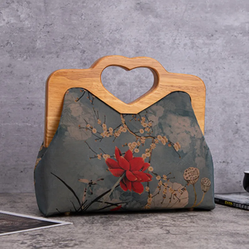 1 Set Wholesale Nature Heart Shape With Hinge Guangzhou Wooden Handle Purse Frame Obag Accessories Handbag Purse Frames Hangers