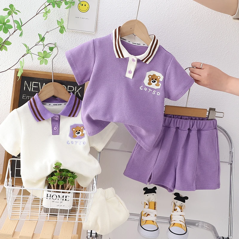 

Toddler Baby Boys Girls Clothes New Summer Cute Cartoon Bear Fashion Children Cotton T-shirt+Shorts 2Pcs/Sets Kids Tracksuits