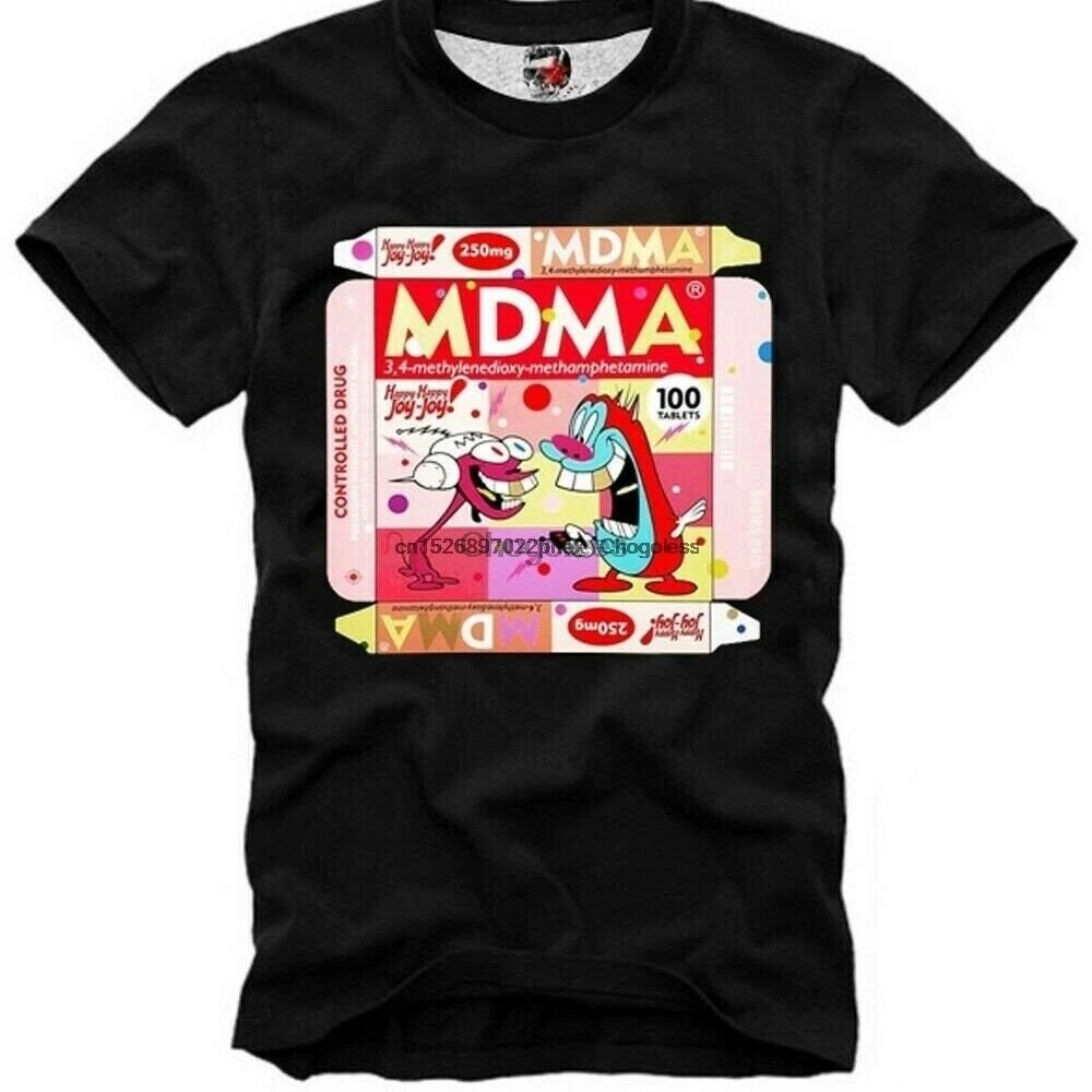 Мужская хлопковая черная футболка Mdma Rave вечерние Tech с мультяшным графическим