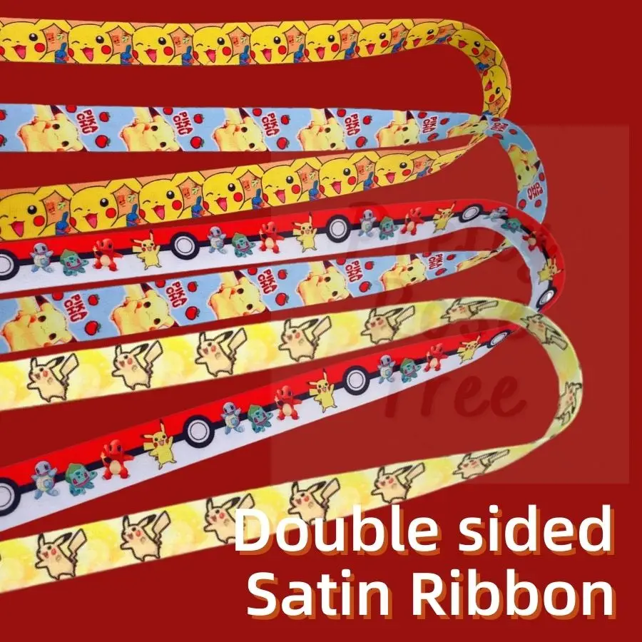 

5 ярдов, атласная лента Покемон Пикачу, Шелковый двусторонний шнурок, товары для рукоделия, швейная Подарочная коробка, аксессуары для рукод...