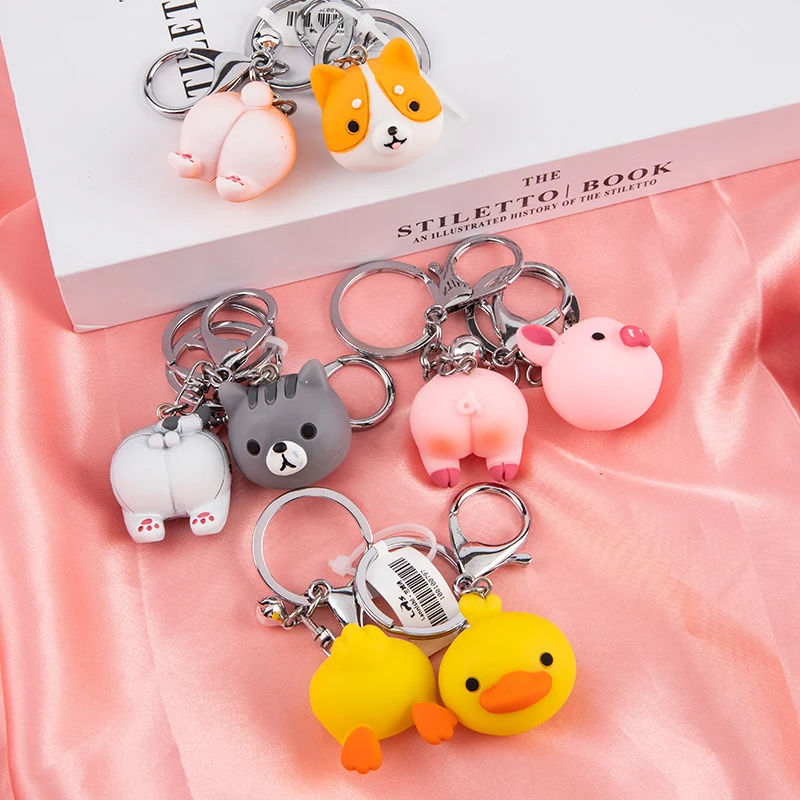 

Anime Pair Keychain Animal Duck Pig Cat Hippo Rabbit Deer Backpack Pendant Car Key Chain Accessories Gift Key Ring Wholesale