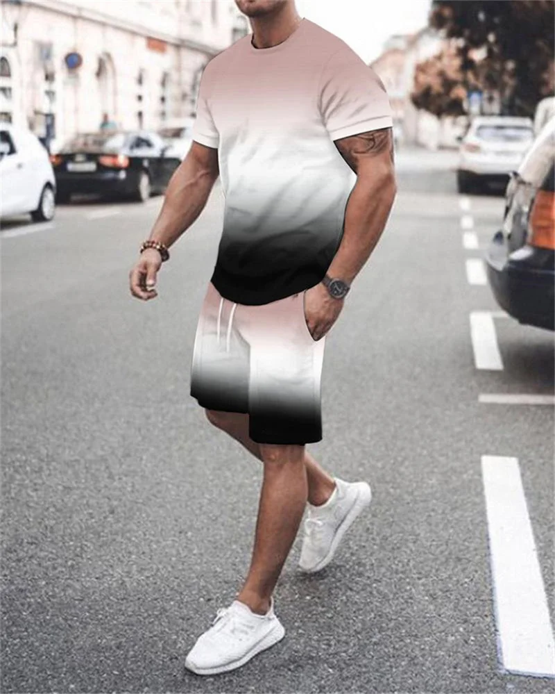 2023 Men's Sets Summer Short Sleeve T-Shirt Suit Fashion 2 Piece Streetwear 3D Print Sports Shorts Tracksuit Male Clothes