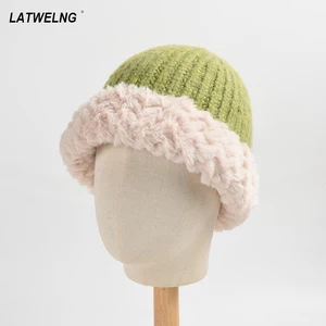 Keep Warm Winter Bucket For Women Thickened Bucket Hat Fashion Green Knitted Caps Foldable Wholesale