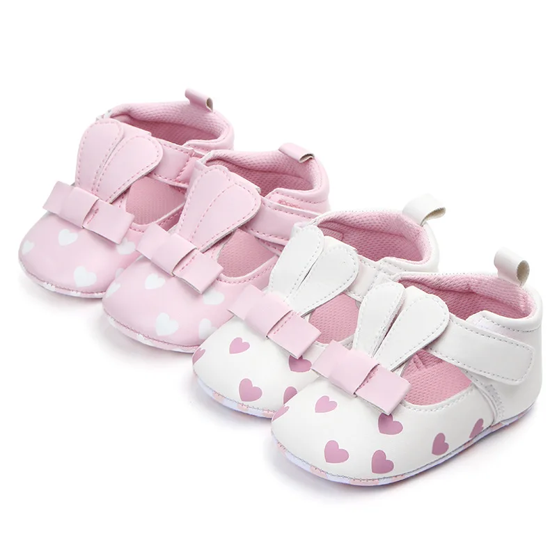

Baby Girl about 0-14 Months Fine PU Arder Soft Bottom Flat Pedometer Learning First Walk Toddler Rabbit Ear Shoes CZ23