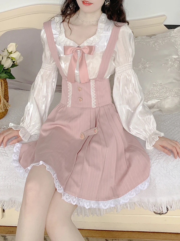 

Spring Pink Sweet Dress Women Designer Bow Chic Lace Party Mini Dresses Female Casual High Waist Patchwork kawaii Dress 2022