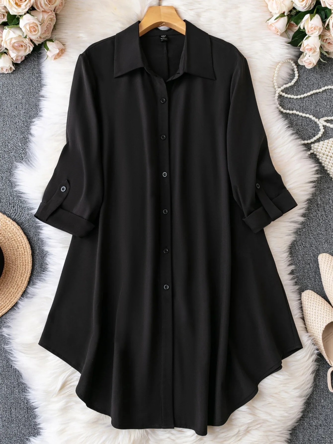 

Plus Roll Tab Sleeve Shirt Dress