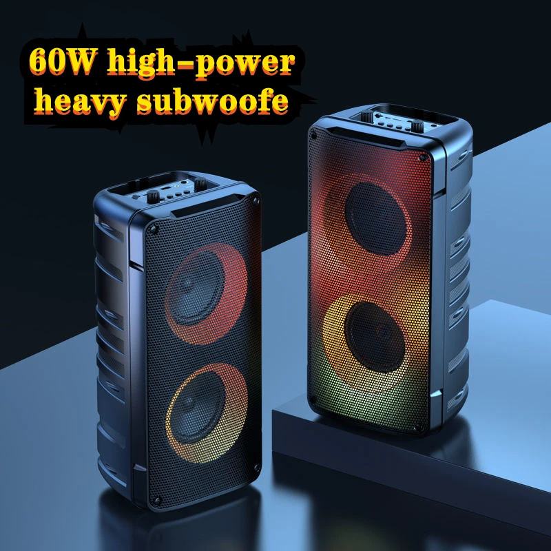 2022new 60W high power dual speaker bluetooth audio portable outdoor square subwoofer 3D stereo home wireless karaoke microphone - купить по