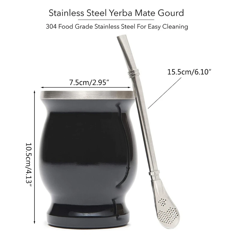 Изоляционная чашка для чая Yerba Mate из нержавеющей стали на 8 унций и набор