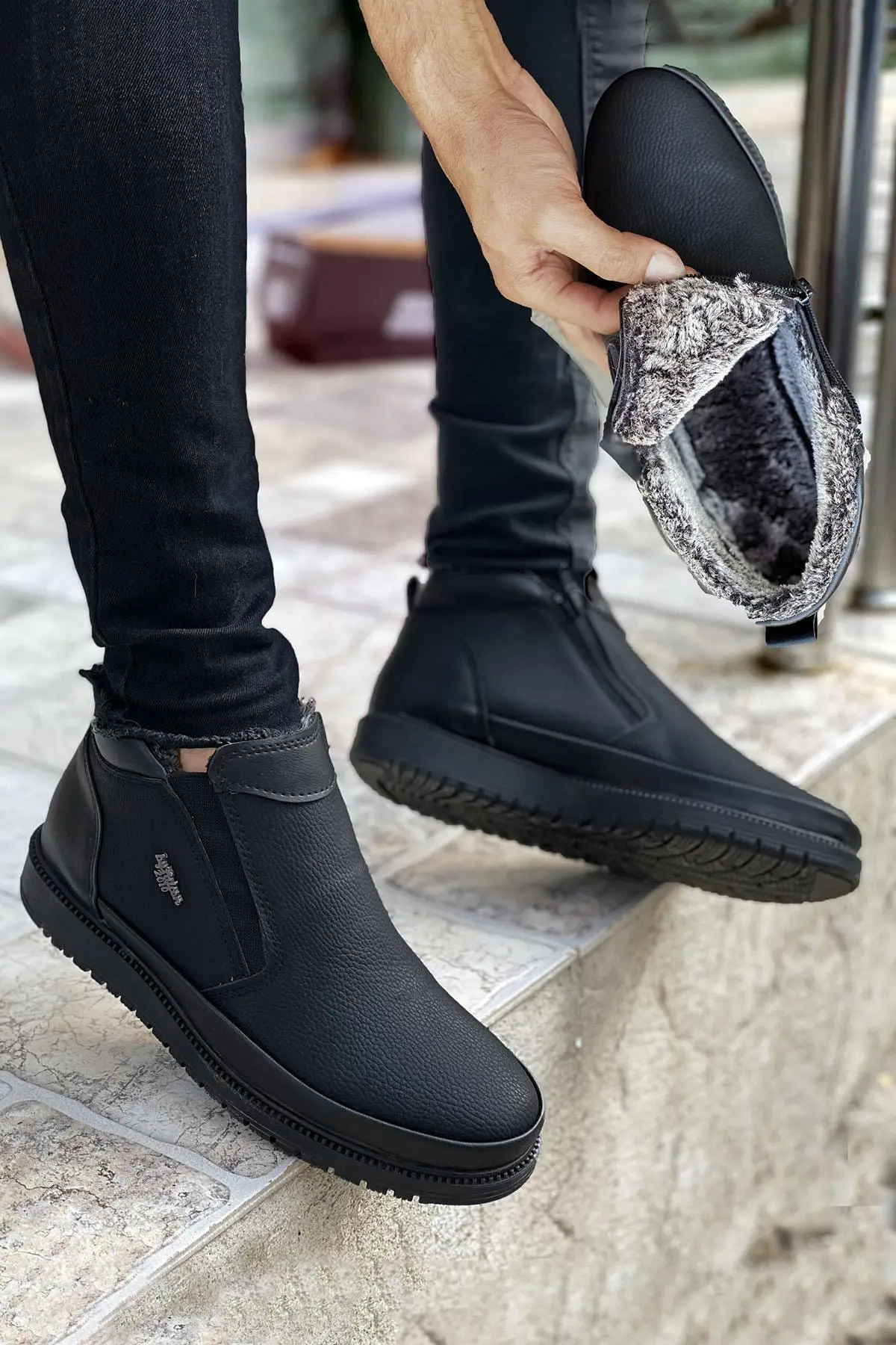

Men's Boots Black Color Furry Heat Resistant Stylish Orthopedic Zipper Rubber Sole Ankle Outdoor Made in Turkey Winter 2021