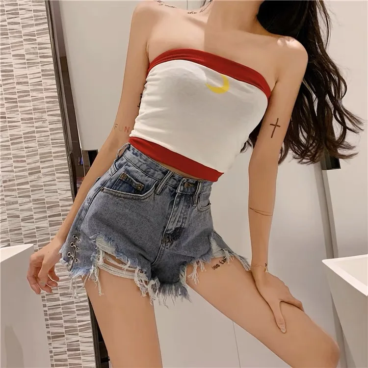 

Denim Shorts Women Hole Frayed Summer Hot Girls College All-match Solid Younger Ins Prevalent High Waist Casual Mujer Slender