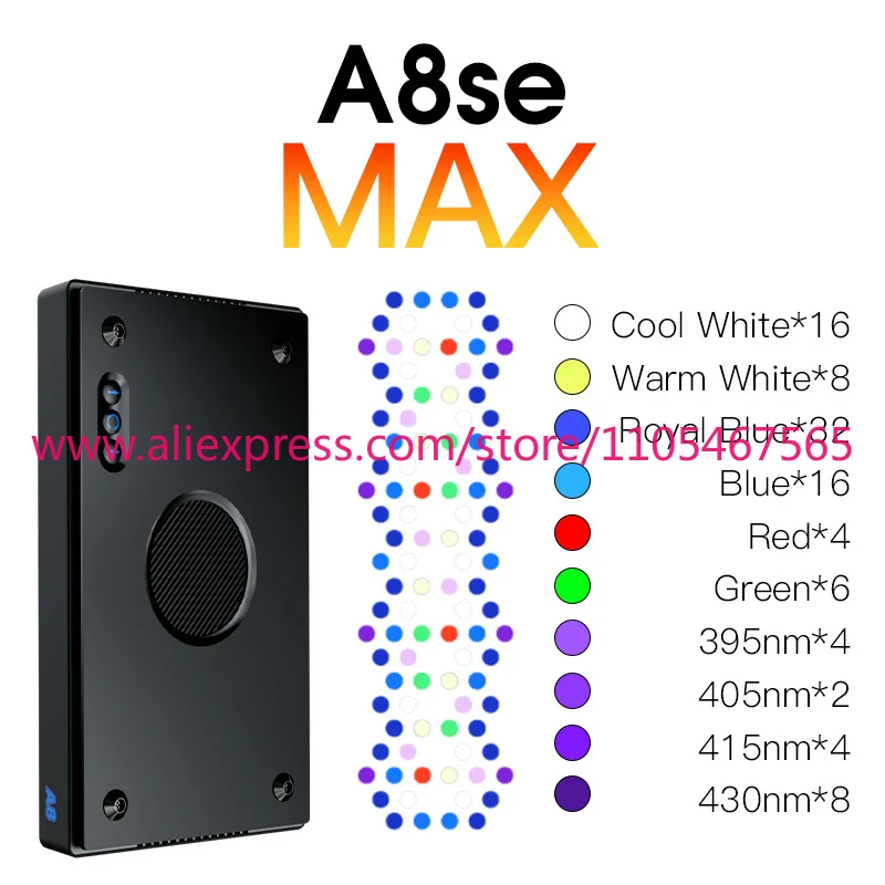 Фото 1 шт. Новая светодиодная лампа для морского аквариума 240W A8SE II Max Blue 2.0 Generation Full Spectrum с управлением через приложение, программируемая, для кораллов и рыб. №4