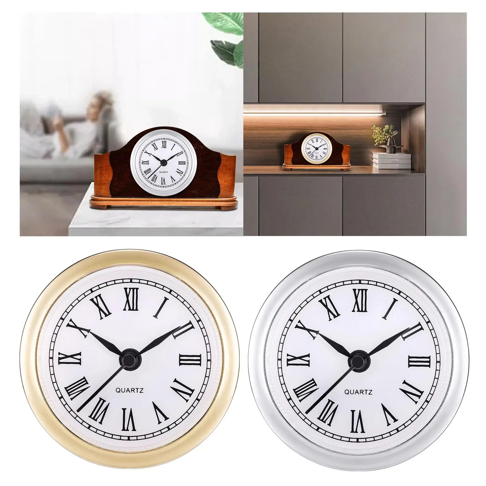 Round Quartz Clock Insert Wall Clock Movement Bezel Roman Numerals Battery Powered 2.4inch/61mm for Bedroom office and home images - 6