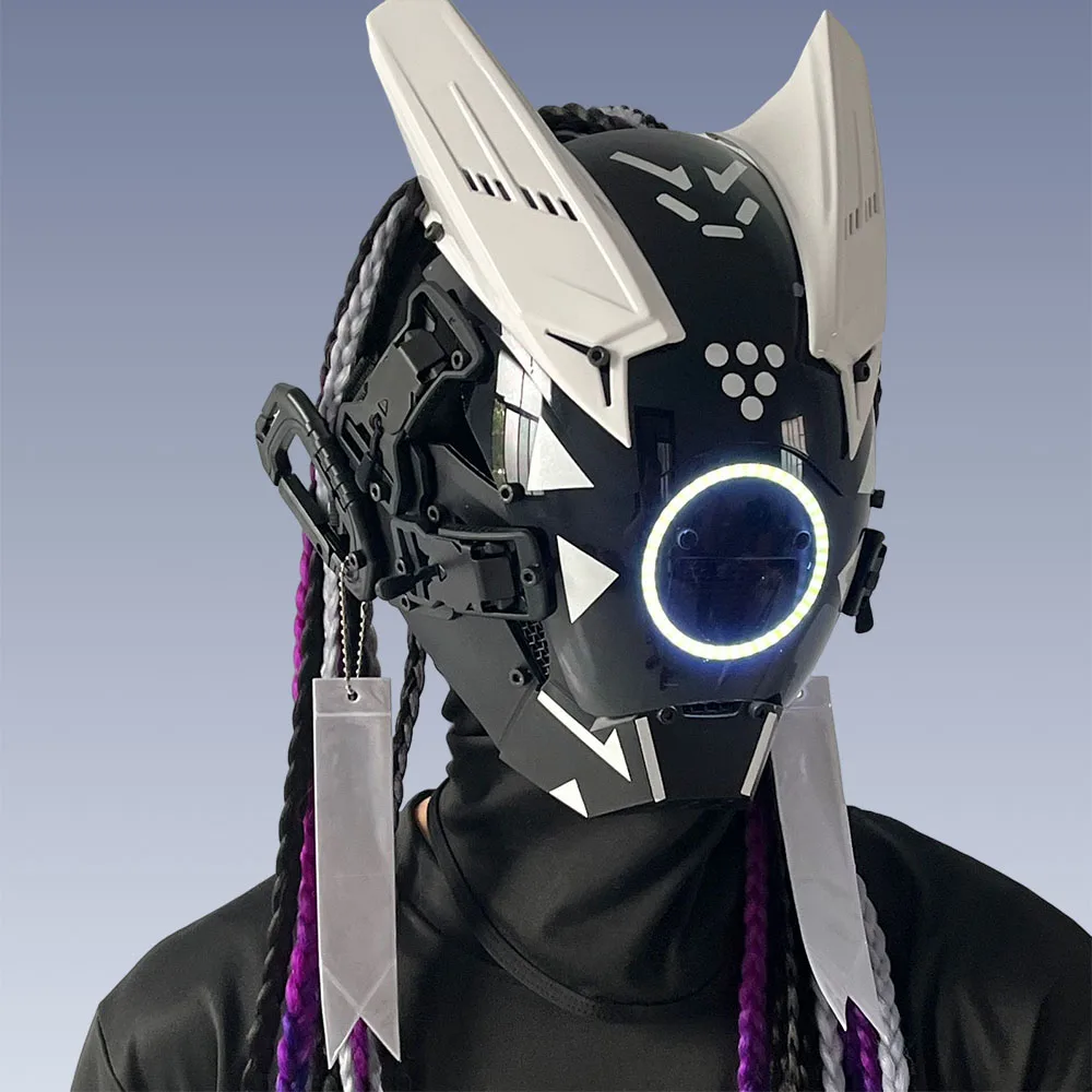 

Маска Cyberpunk с косами, белый шлем Cyberpunk, полный семейный шлем для взрослых, крутая футуристическая теходежда, рыцарский шлем