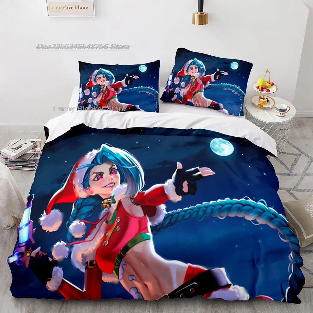 

2022 Anime Game Jinx Bedding Set Single Twin Full Queen King Size Bed Set Aldult Kid Bedroom Duvetcover Sets ropa de cama 032