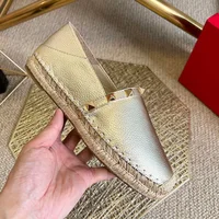 Spring Autumn Personality Foldable Heel Design Women's Flat Casual Shoes Genuine Leather Hemp Rope Weave Rivet Fisherman Shoes