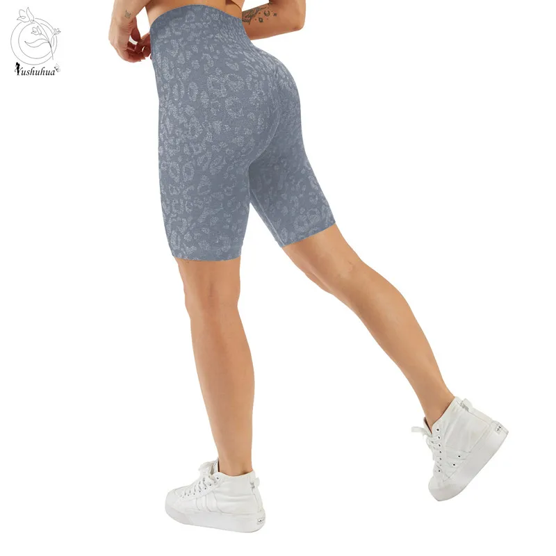 

Yushuhua Leopard Print Seamless High waist Yoga Shorts Elastic Quick dry Women's Five-point Shorts Gym Fitness Tight Shorts