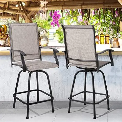 

Piece Swivel Bar Stools, Outdoor Height Bar Stools& Bar Chairs Set of 2 with High Back, All-Weather Textile Outdoor High T