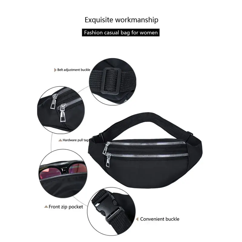 Waist Bag For Women Simple Shoulder Bag Lightweight Oxford Cloth Men Casual Travel Crossbody Bag Wallet Phone Holder Phone Bag