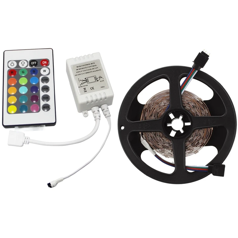 

1pcs 5M 5050 SMD 150 LED String Light Strip RGB DC 12V & 1pcs LED RGB Controller Control IR FB 24 Keys White 12V