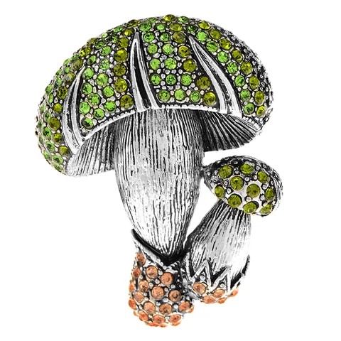 Броши с кристаллами и грибами