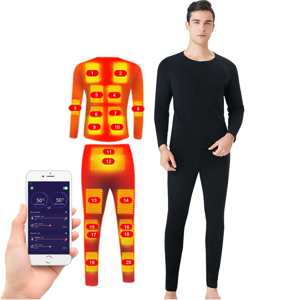 Thermal Underwear for Men Women Electric Heating Underwear APP Control Temperature Long Johns Electric Heated Skiing Clothes Set
