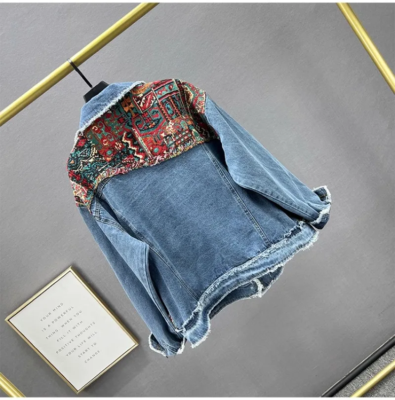 Женское джинсовое пальто с вышивкой новинка весны 2024 свободный Приталенный топ
