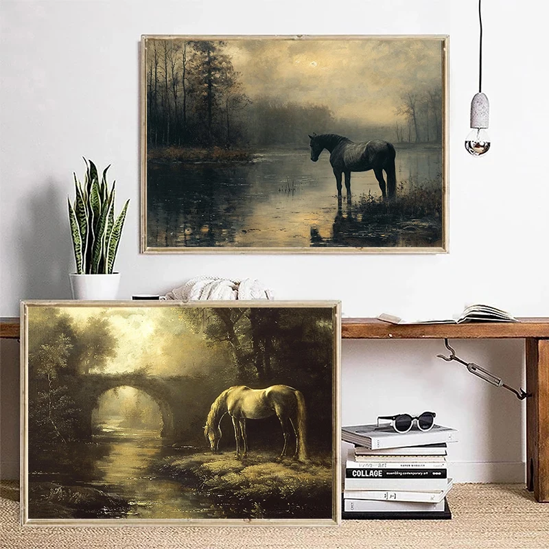 Современные классические дикие животные лошадь портрет ретро постеры принты