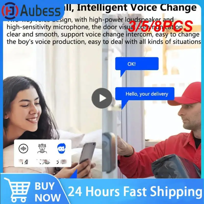 

3/5/8PCS Long Standby Outdoor Door Bell No Punching Video Intercom Two-way Intercom Waterproof Ip65 Wireless For Home Doorbell