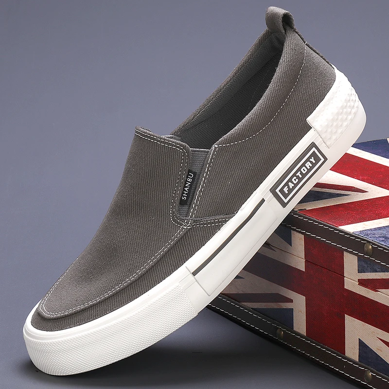 Лоферы для мужчин дышащие парусиновые туфли на плоской подошве повседневные с