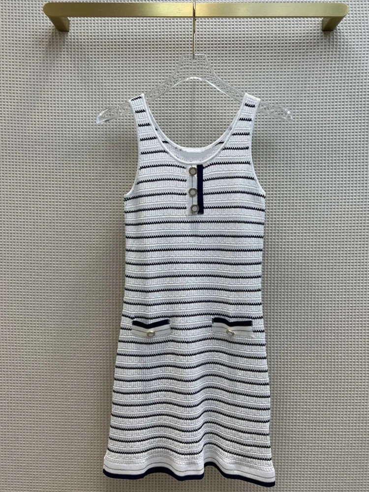 

Женское модное летнее Мини-Платье, тонкое трикотажное Полосатое пикантное короткое платье без рукавов, женская одежда